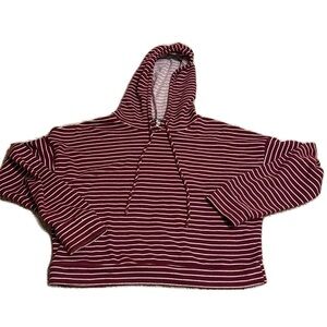 Rhapsody L Maroon and White Striped Hooded Sweatshirt Women's Size Large EUC